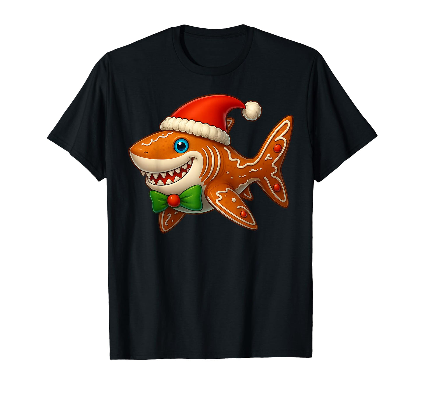 Funny Gingerbread Man Shark Christmas Womens Mens Gifts T-Shirt