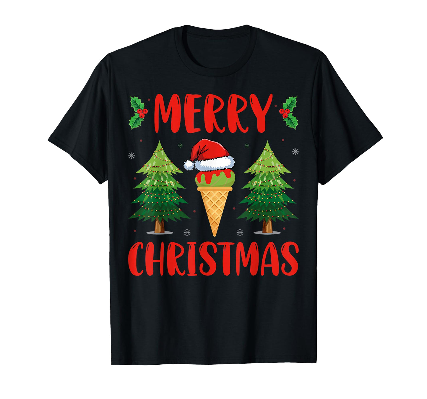 Merry Christmas Ice Cream Lover Xmas Day Santa Hat Gifts T-Shirt