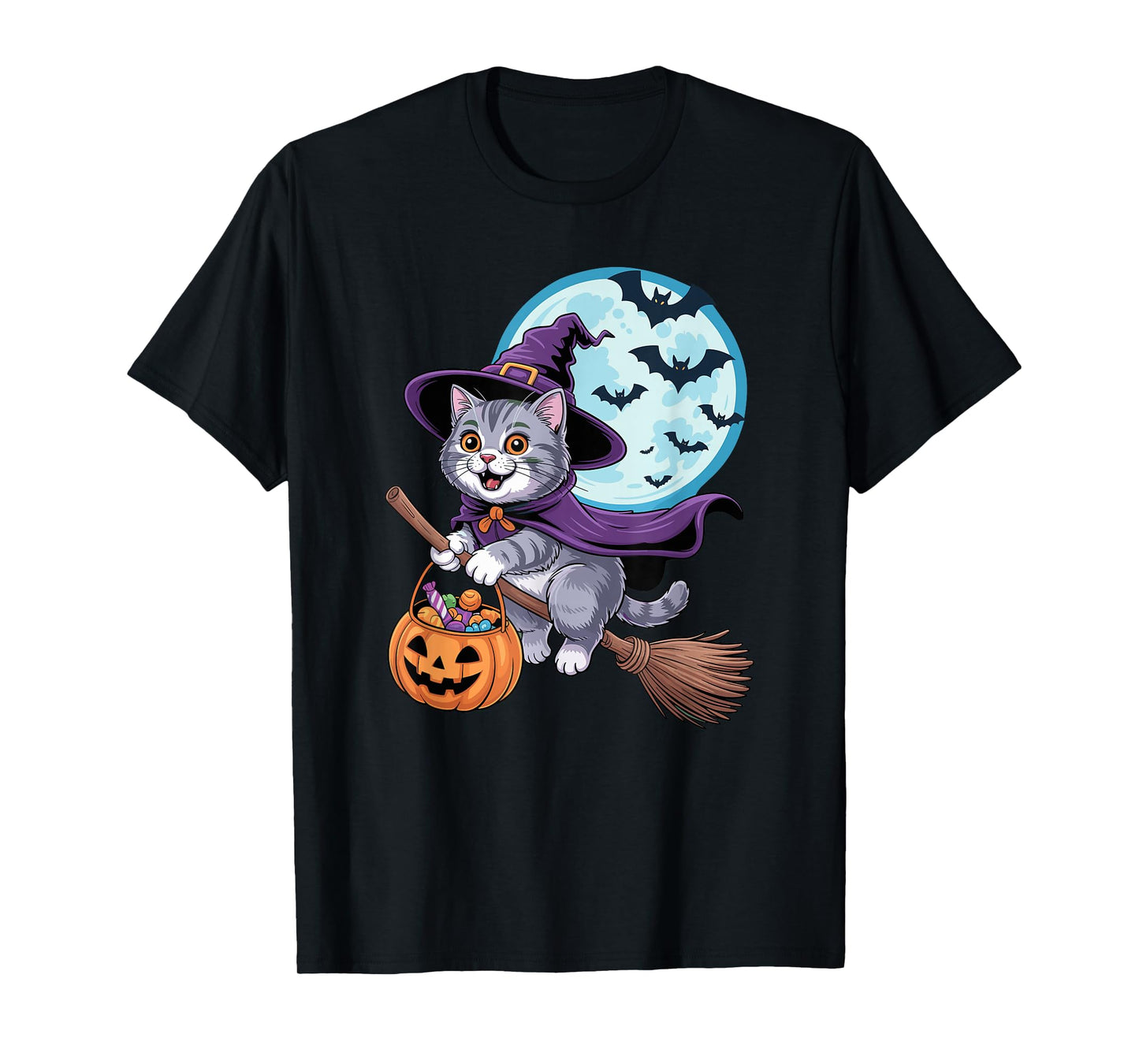 Halloween Witch British Shorthair Moon T-Shirt