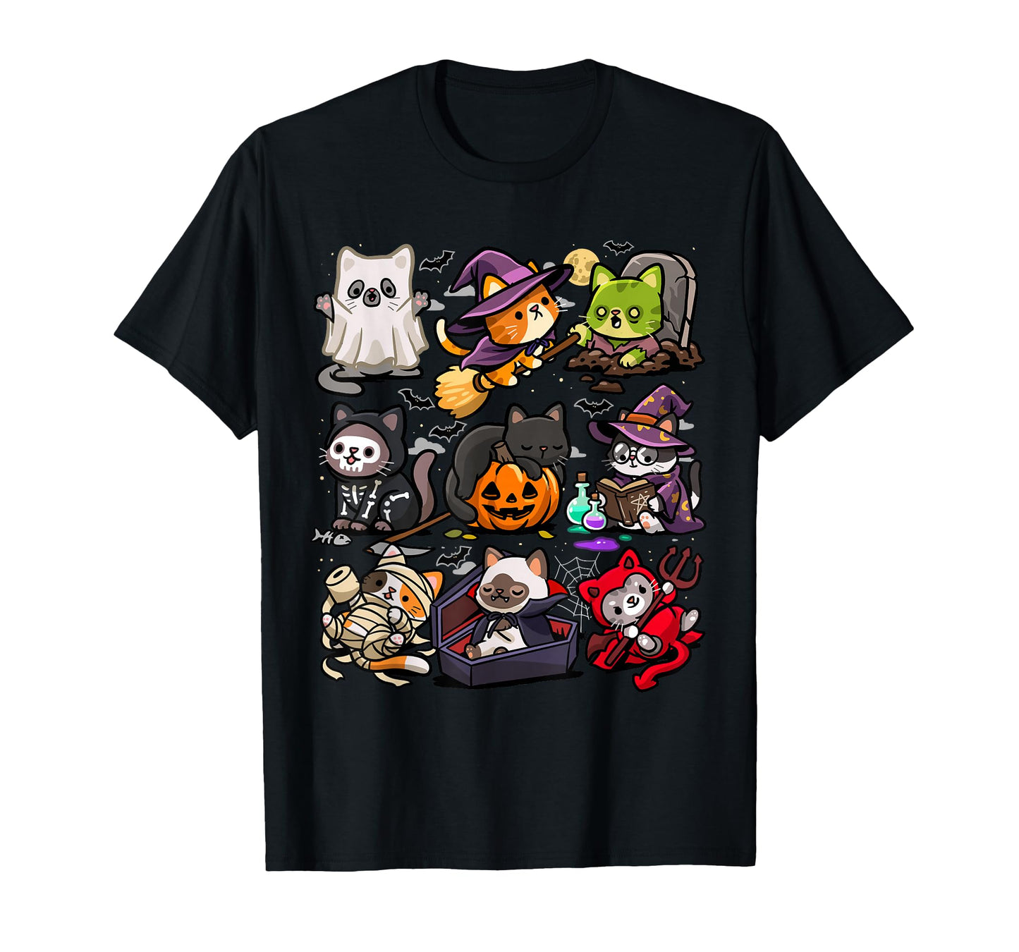 Spooky Cats Halloween Creepy Kittens Ghost Vampire Zombie T-Shirt