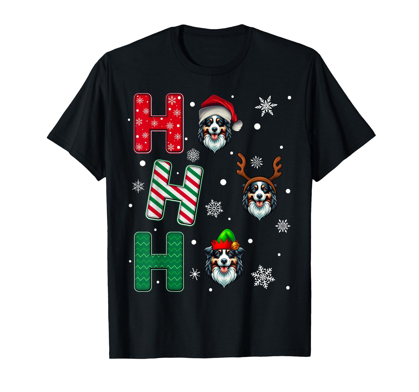 Ho Ho Ho Australian Shepherd Dog Christmas Santa Elf Xmas T-Shirt
