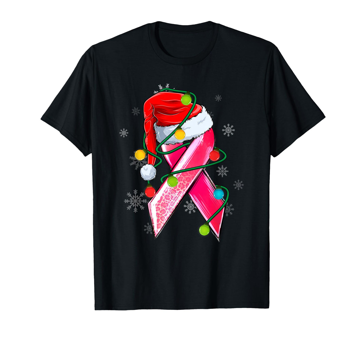 Cute Breast Cancer Awareness Christmas Pink Ribbon Santa Hat T-Shirt