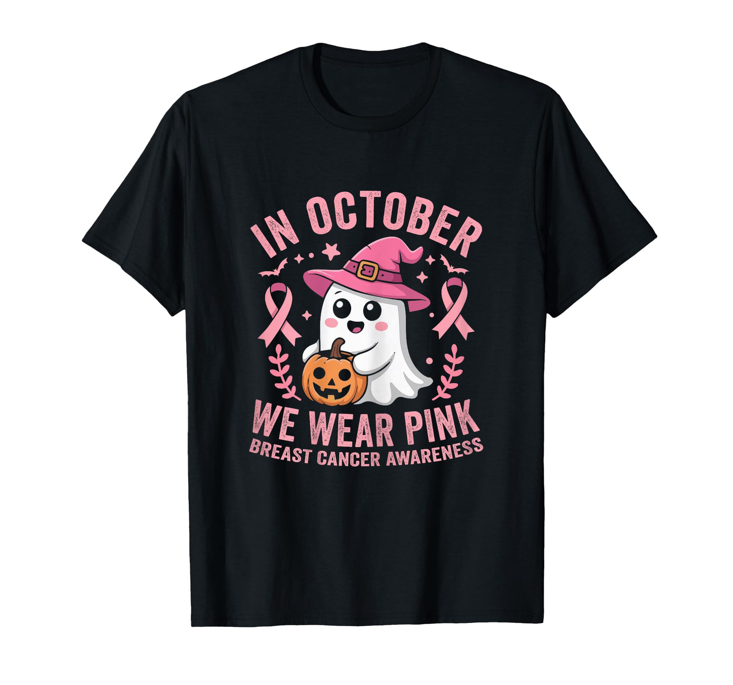 Halloween Ghost We Wear Pink Breast Cancer Awareness Women T-Shirt