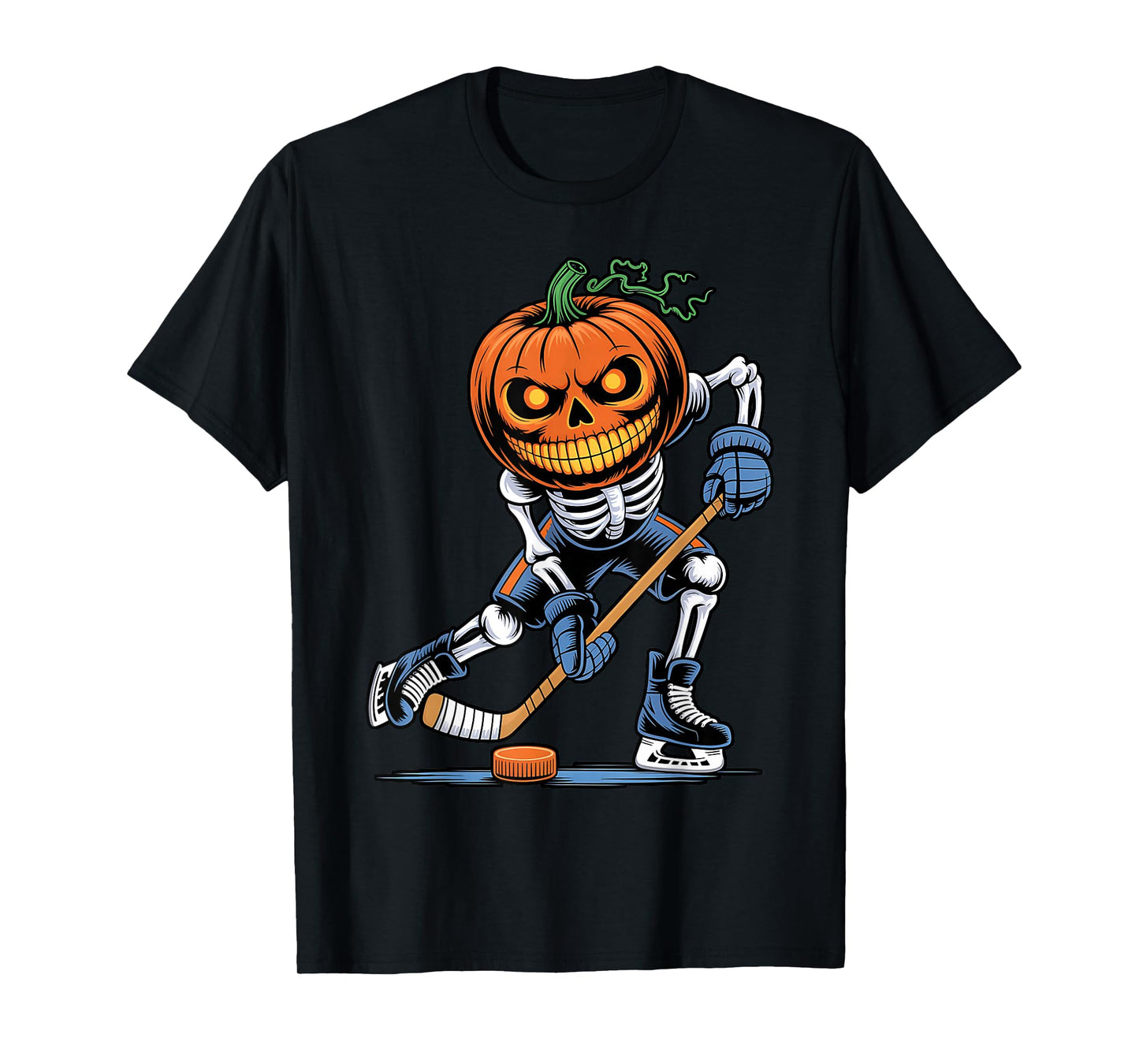 Funny Skeleton Ice Hockey Pumpkin Halloween Mens Boys Kids T-Shirt