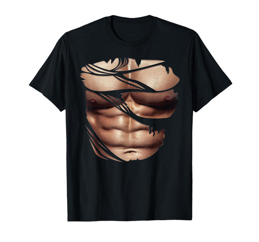 Fake Muscles Ripped Torn Chest Six Pack Abs Fitness Model T-Shirt