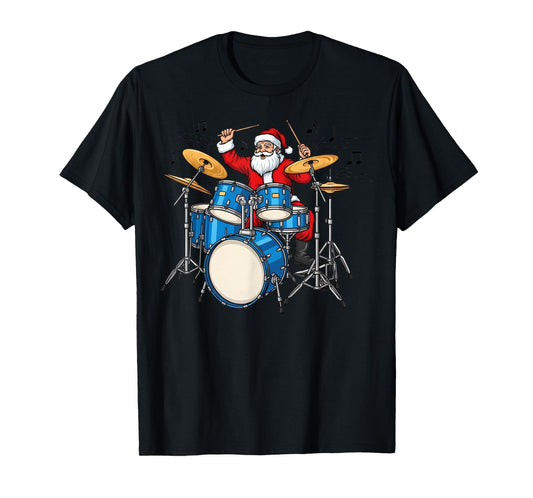 Drumset Christmas Drums Percussion Drum Funny Drummer Santa T-Shirt