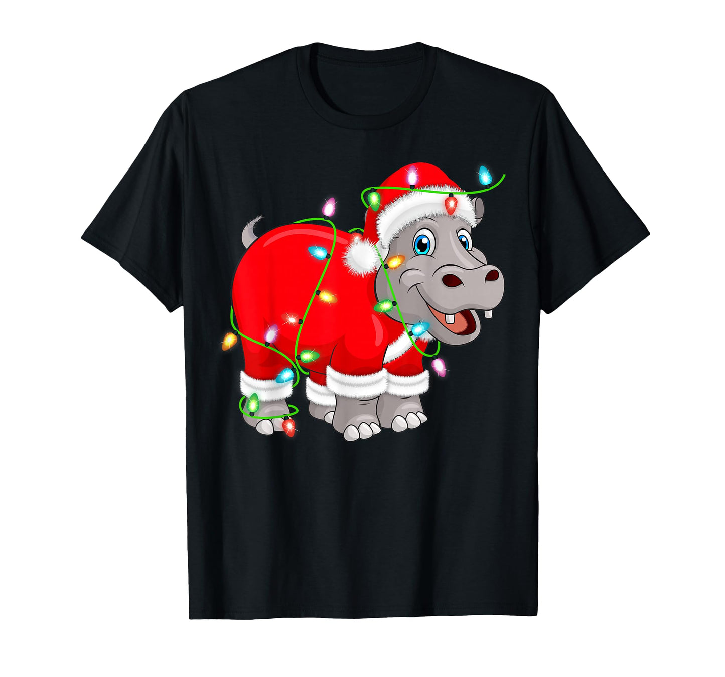 Hippo Christmas Lights Santa Hippopotamus Cute Animal Xmas T-Shirt