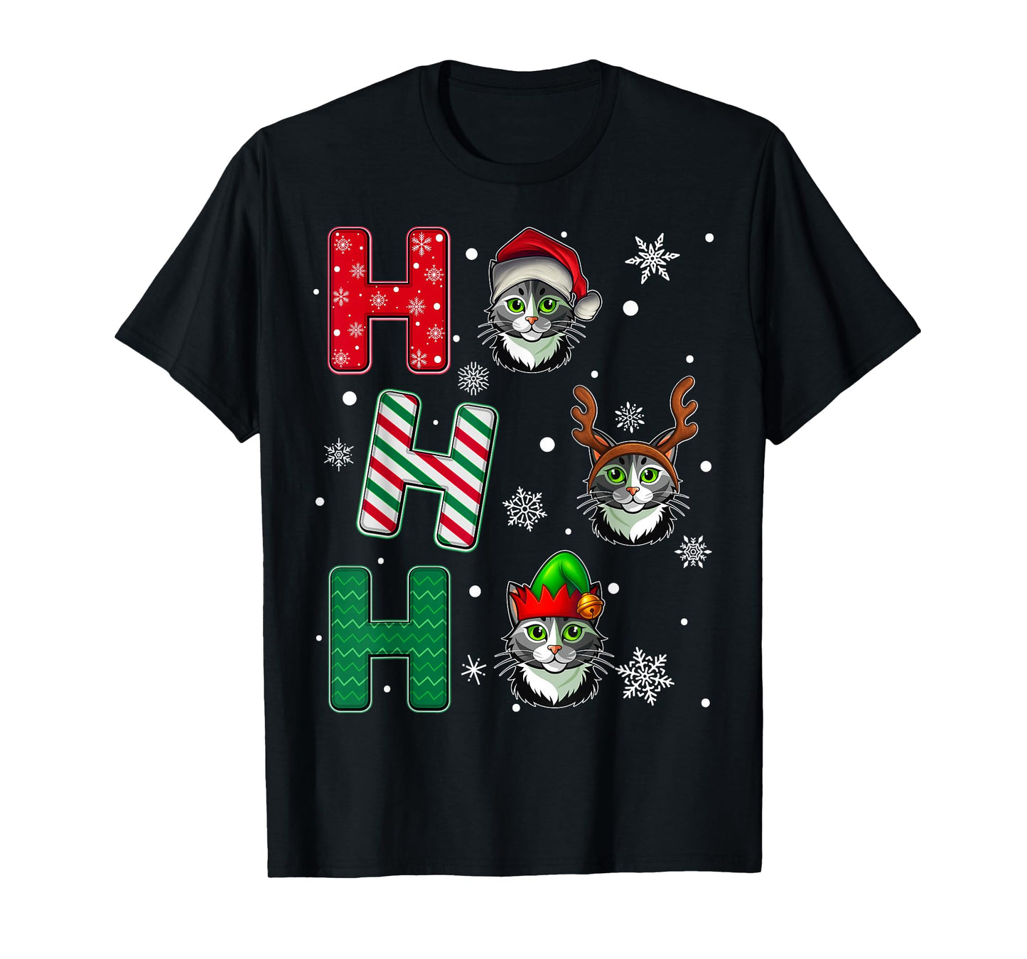 Ho Ho Ho Cat Pet Animal Christmas Santa Elf Xmas T-Shirt