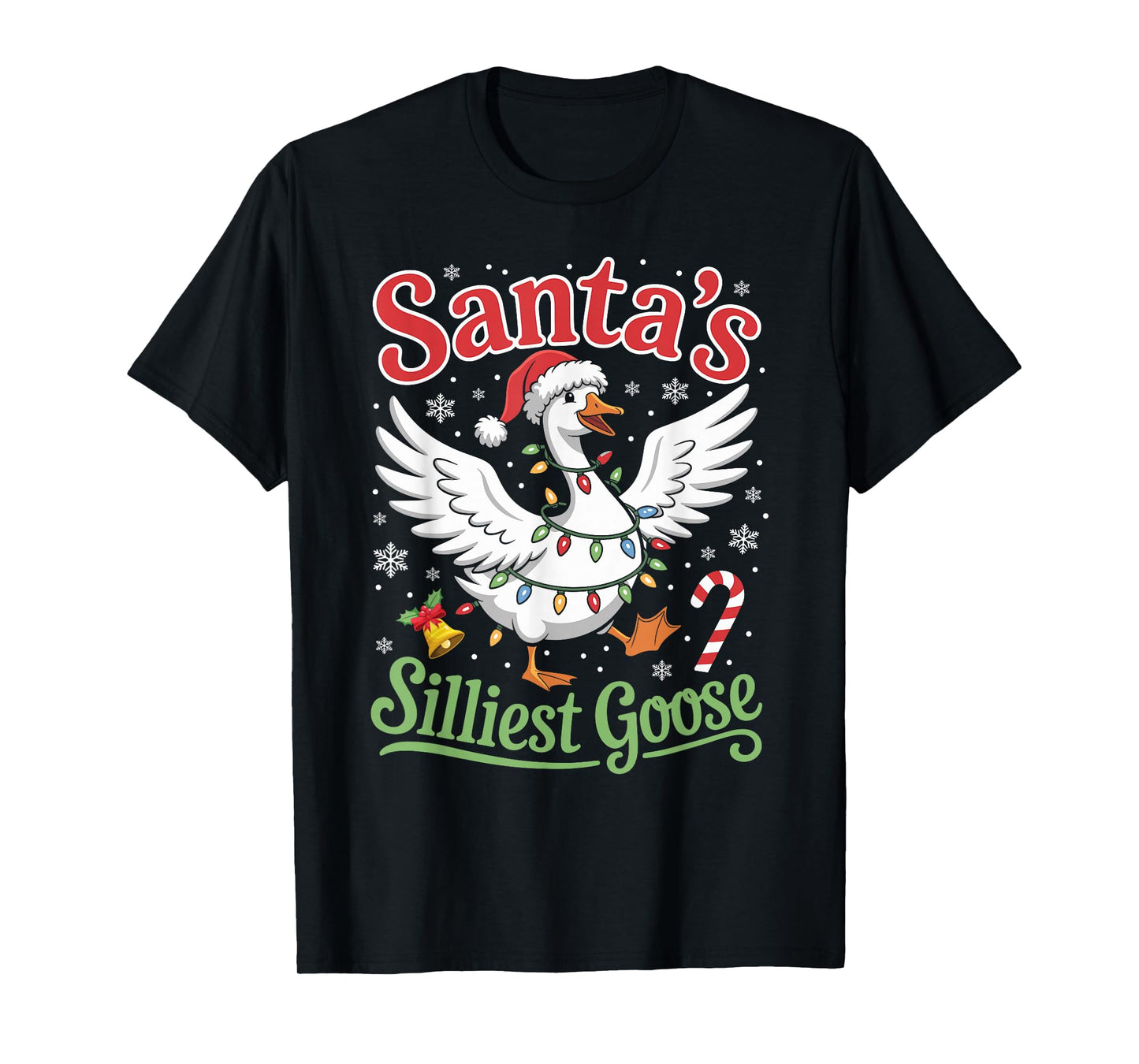 Santa's Silliest Goose Lights Stars Funny Christmas X-Mas T-Shirt