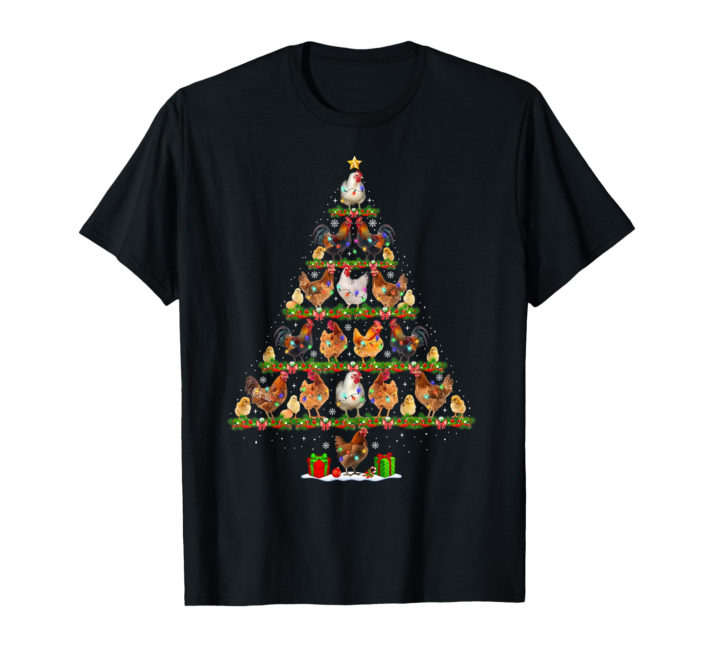 Chicken Christmas Tree Lights Funny Xmas Santa Chicken Lover T-Shirt