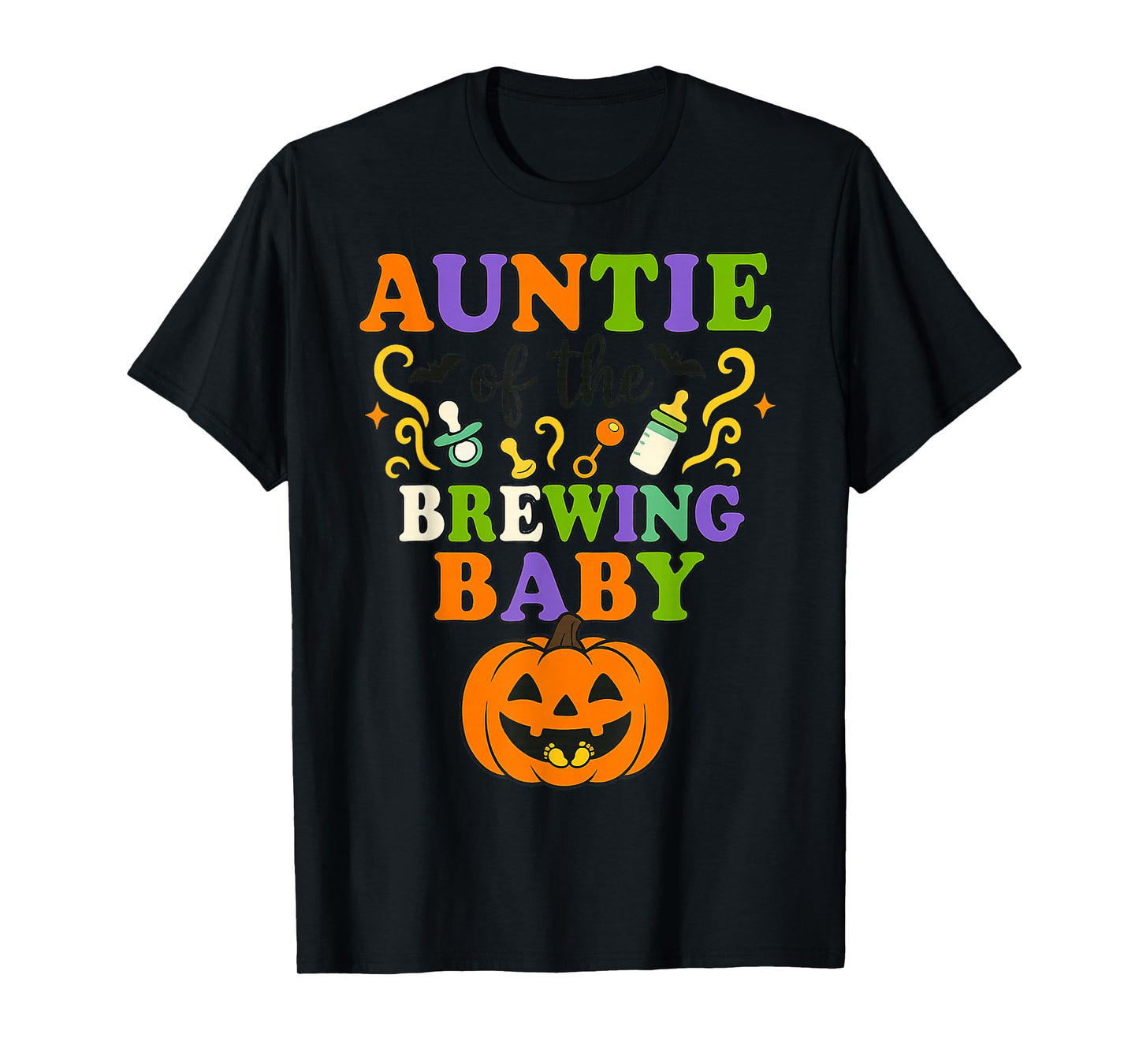 Auntie of Brewing Baby Halloween Baby Shower Witch Spooky T-Shirt