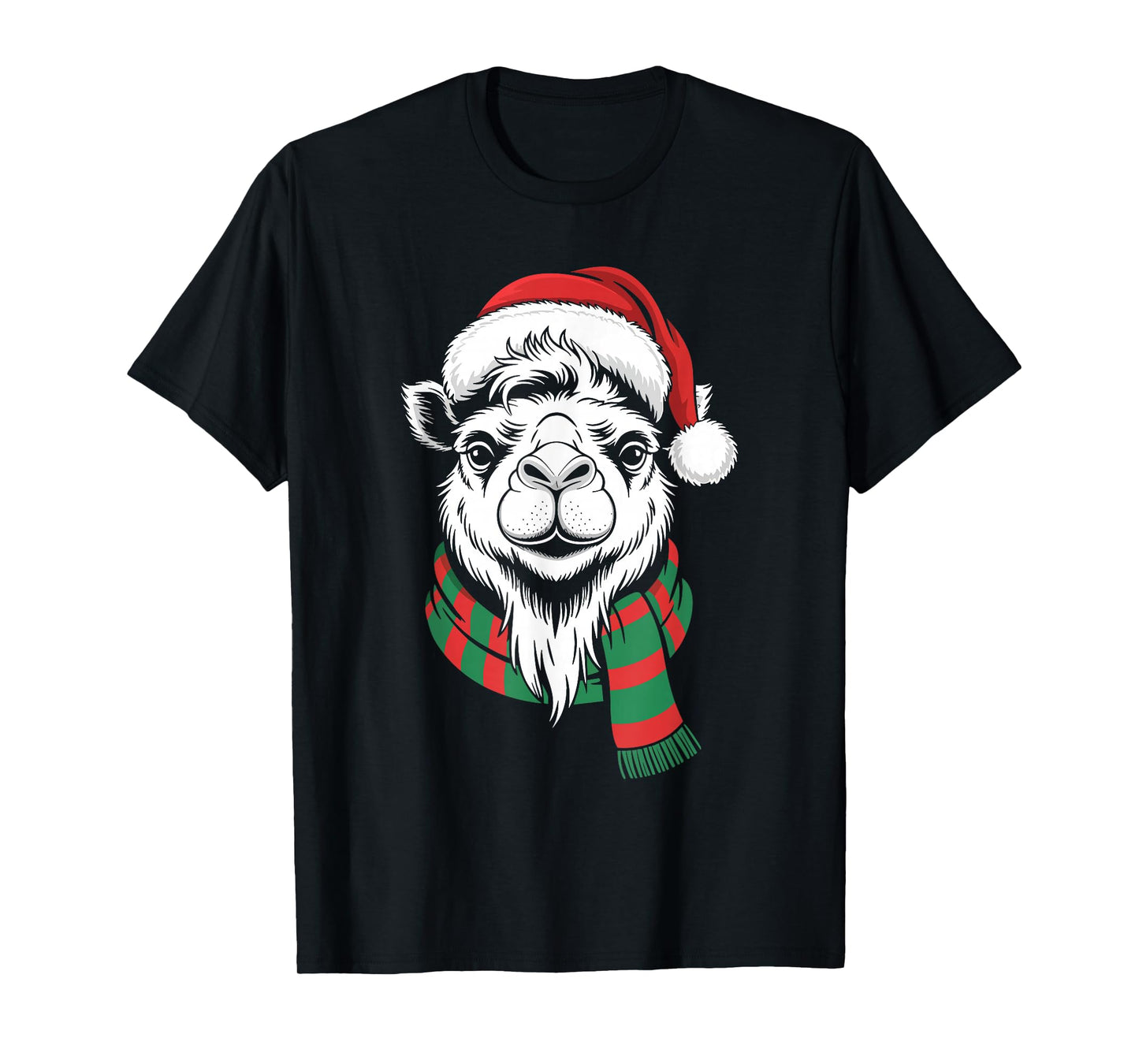 Bactrian Camel Xmas Santa Hat Scarf Christmas Costume T-Shirt