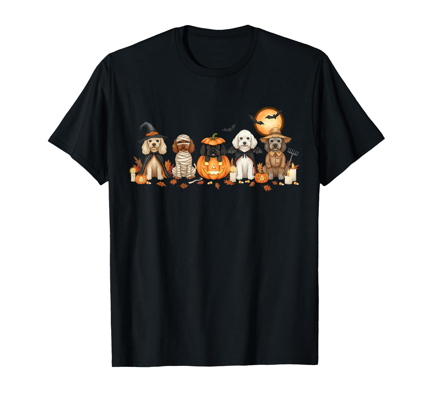 Spooky Poodle Dogs Ghost Witch Mummy Moon Halloween Costume T-Shirt