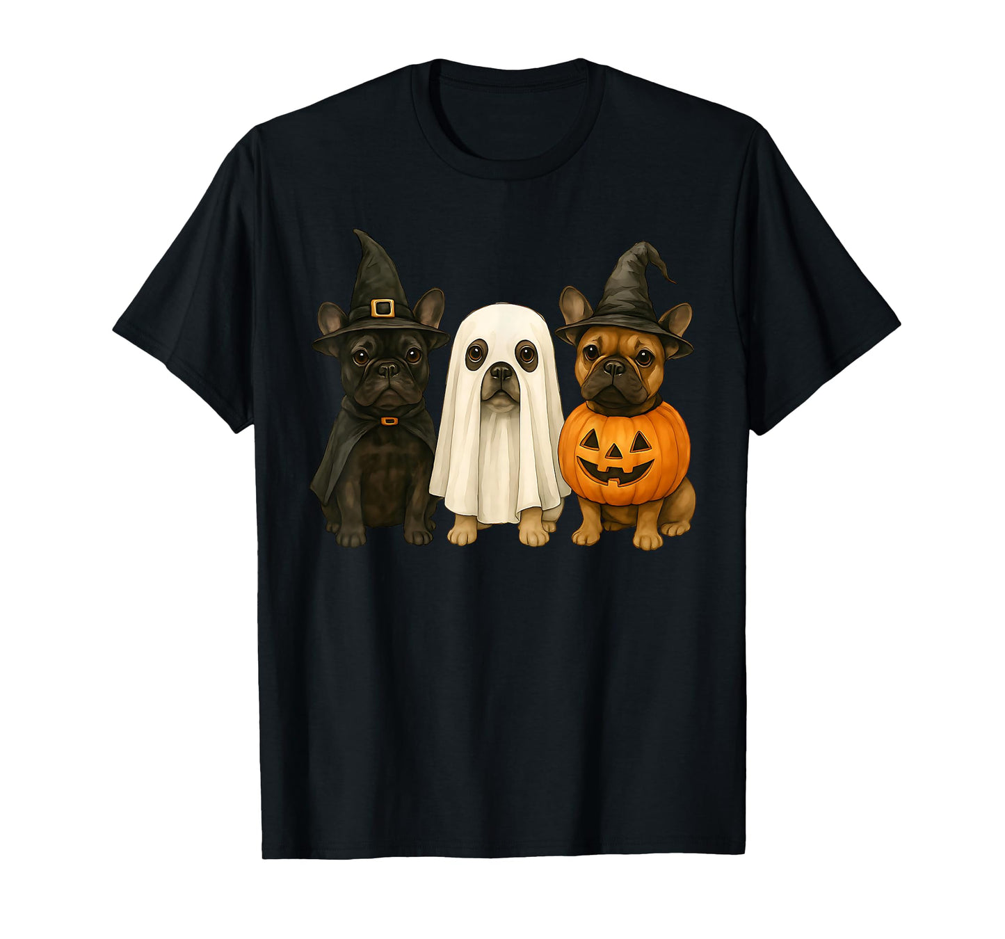 French Bulldog Halloween Frenchie Witch Ghost Pumpkin T-Shirt