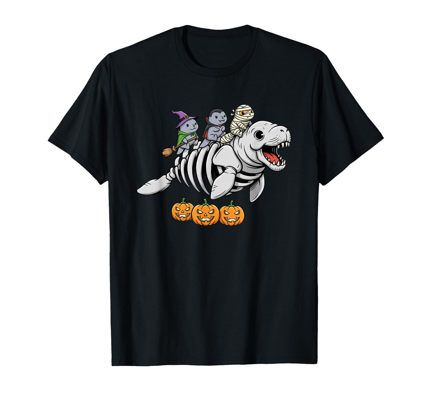 Manatee Skeleton Mummy Witch Halloween Kids Mens Womens T-Shirt