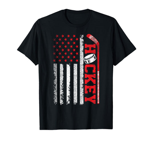 Ice Hockey Fan Players Patriotic Ice Hockey American Flag T-Shirt