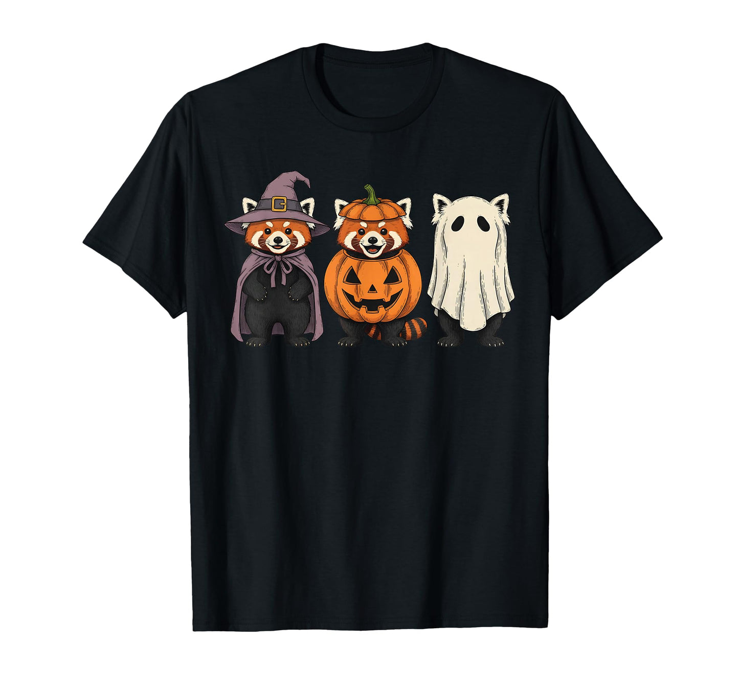 Spooky Ghost Red Panda Lover Pumpkin Halloween T-Shirt