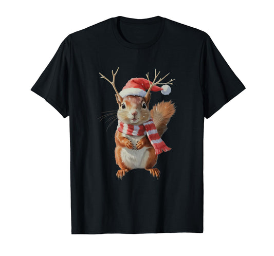 Cute Squirrel Christmas Squirrel Santa Hat Xmas Women Girls T-Shirt