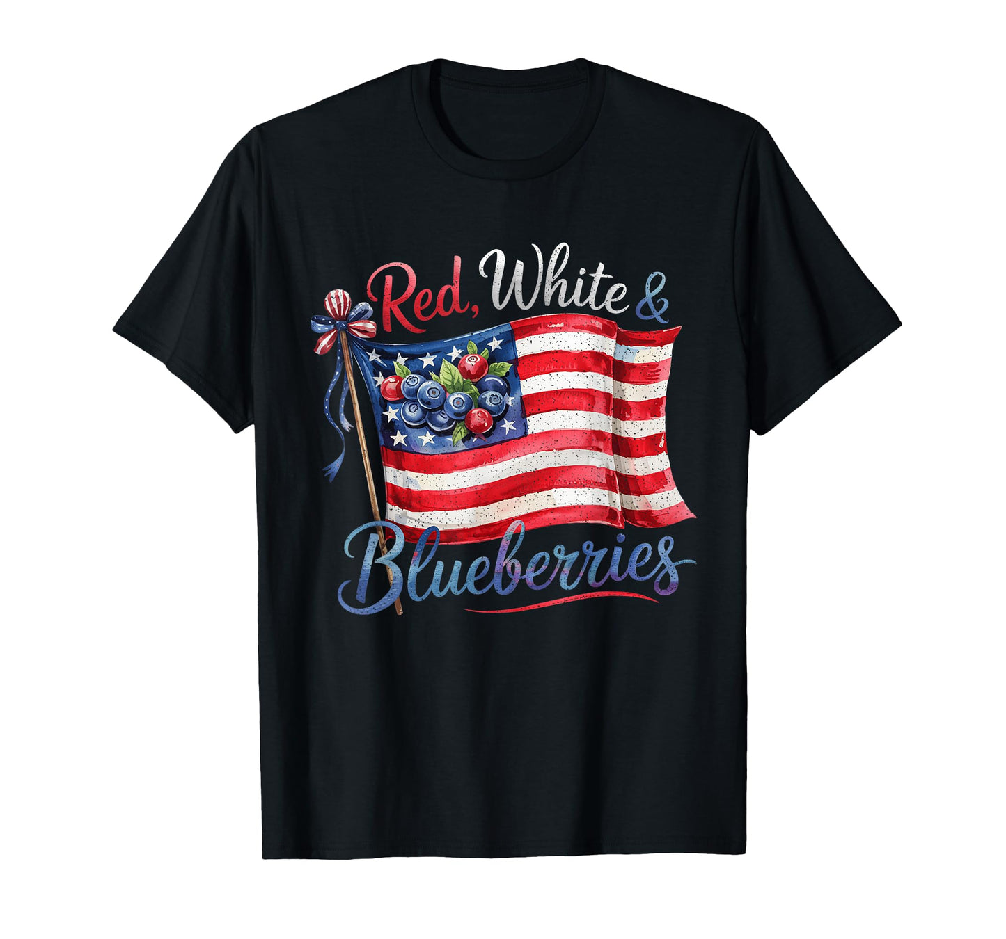 Red White & Blueberries Coquette Flag Bow Men Women T-Shirt