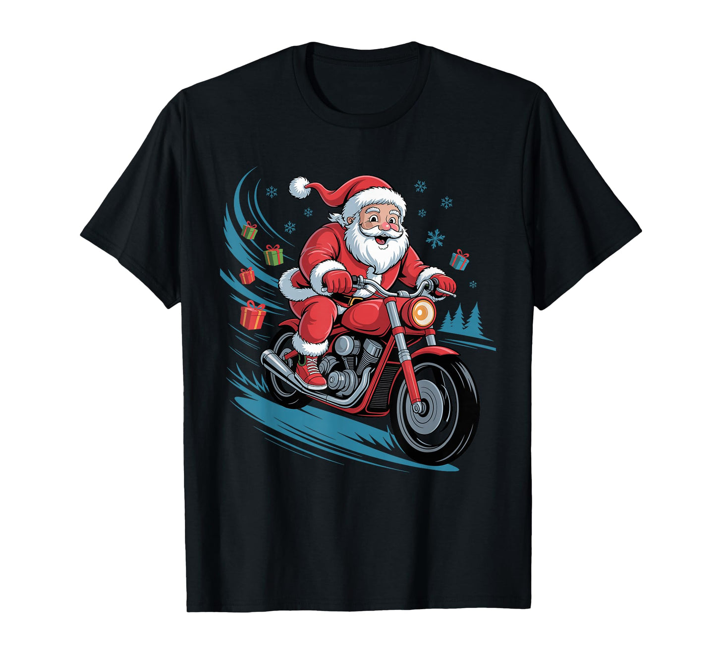 Funny Santa Riding Motorcycle Holiday Christmas Xmas Pajama T-Shirt
