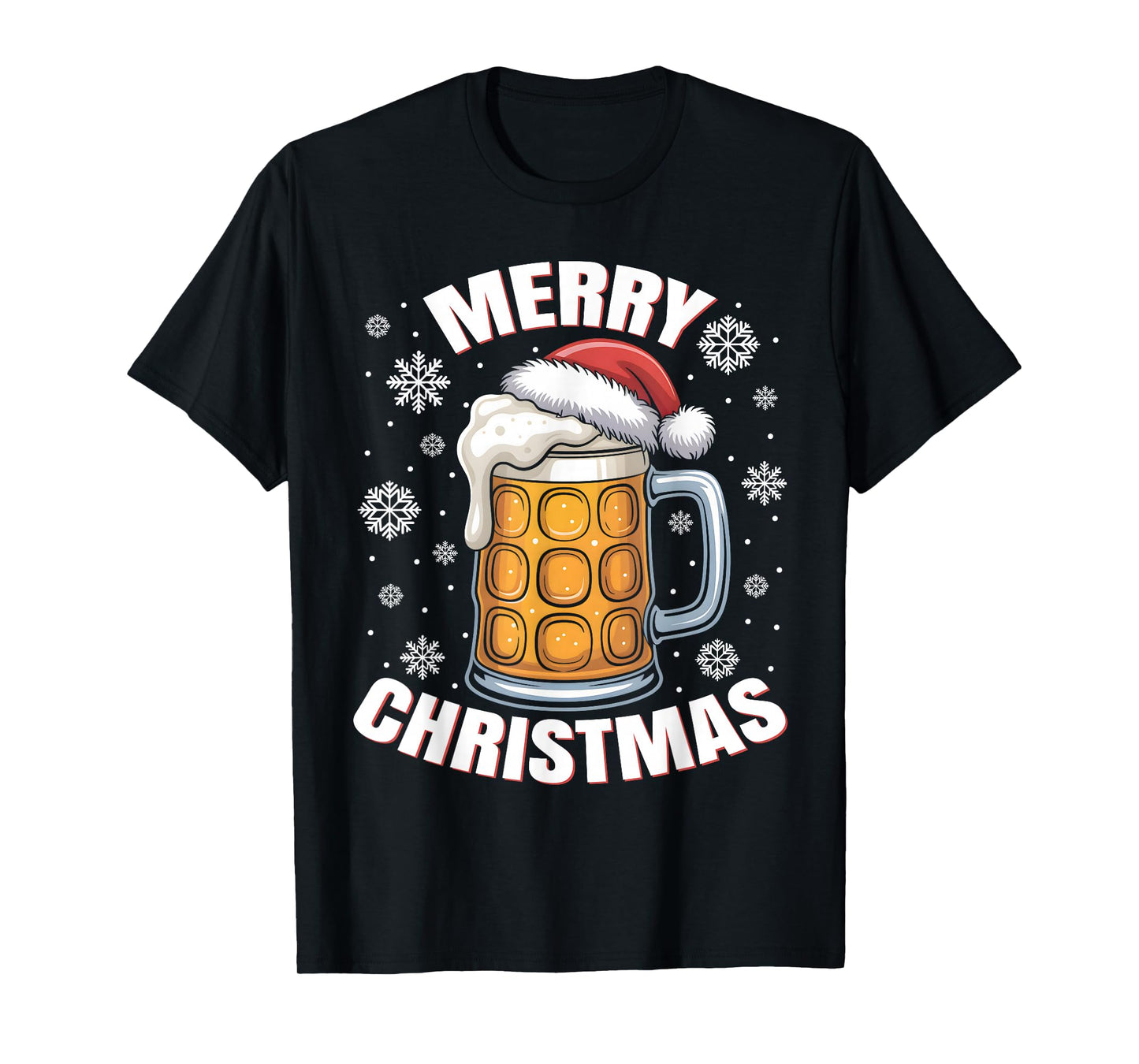 Funny Christmas Pajama Outfit Men Women Beer Mug Santa Hat T-Shirt
