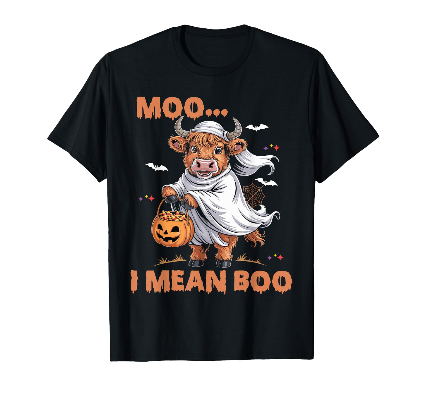 Moo I Mean Boo Witch Highland Cow Halloween Costume T-Shirt