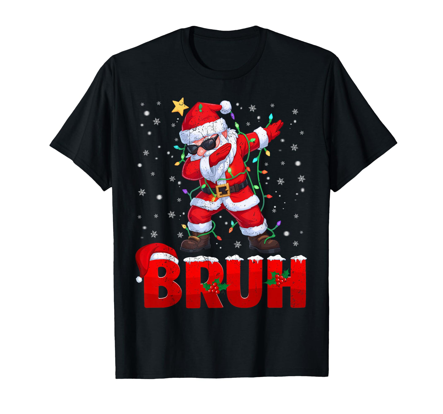Bruh Dabbing Santa Snowflake Christmas Lights Xmas Mens Boys T-Shirt