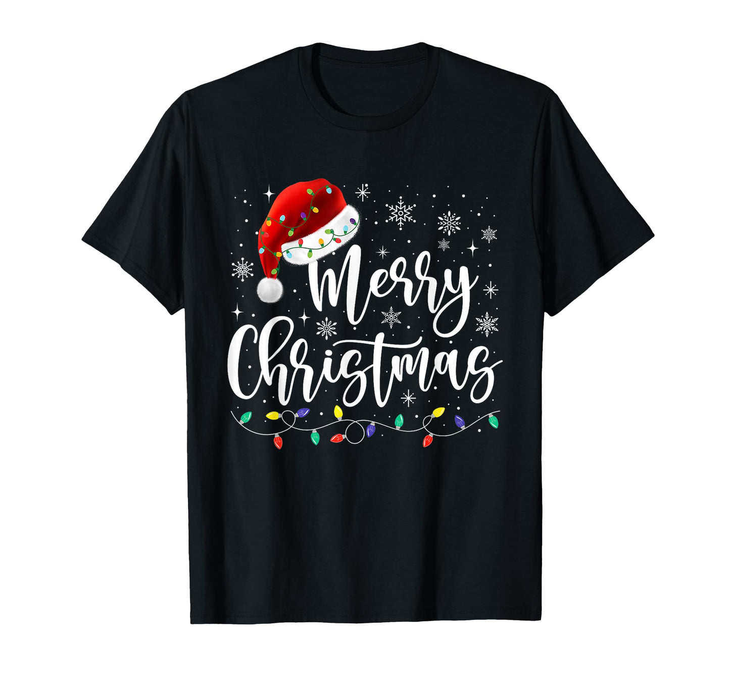Merry Christmas Lights Santa Hat Xmas Family Matching Pajama T-Shirt