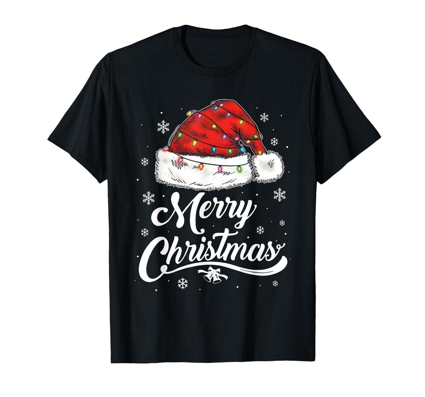 Merry Christmas Lights Red Santa Hat Xmas Family Men Women T-Shirt