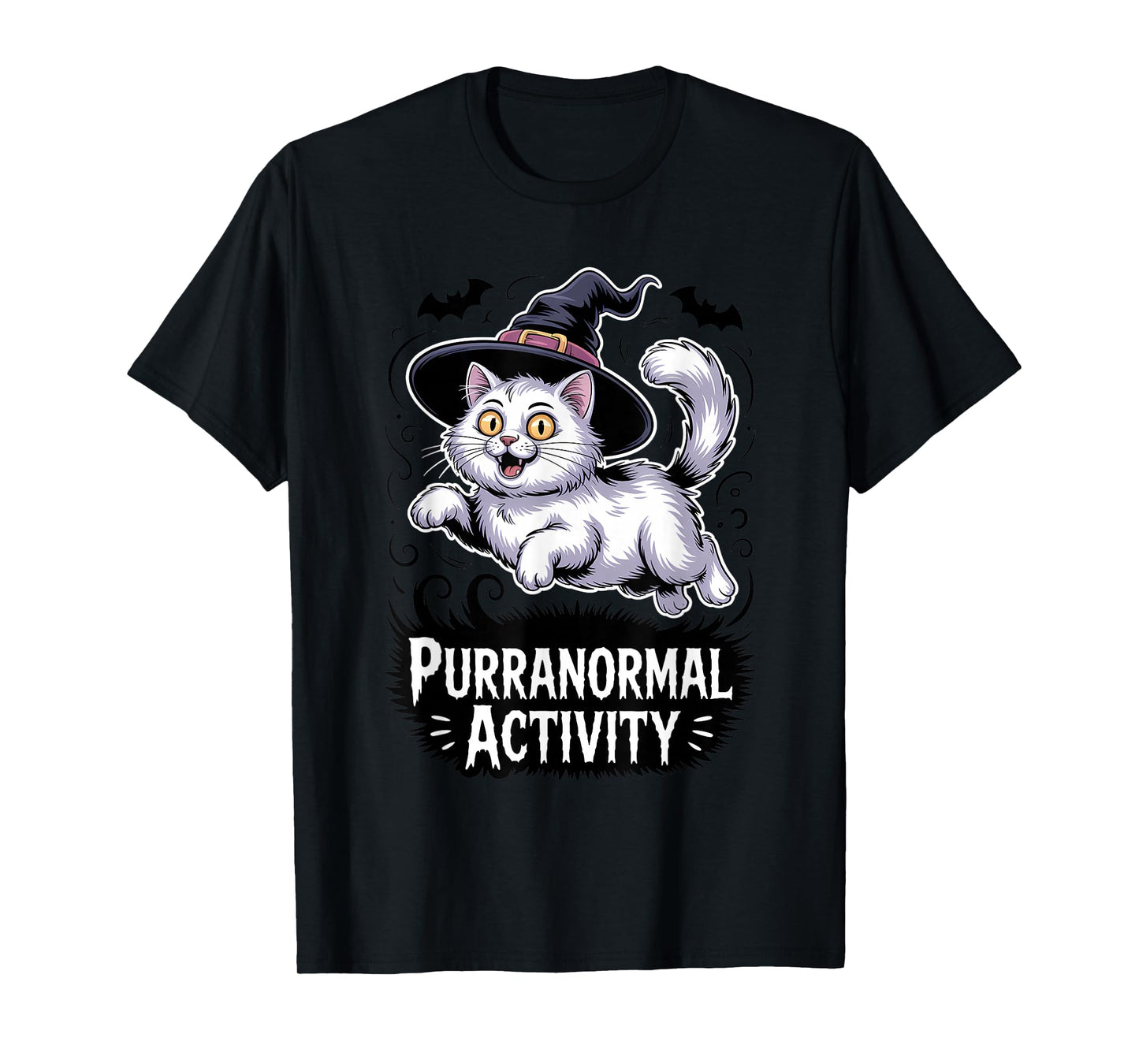 Purranormal Activity Flying Cat Witch Funny Halloween T-Shirt