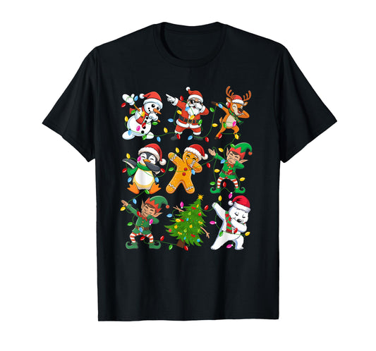 Dabbing Santa Elf Friends Boys Girls Xmas PJs Costume Party T-Shirt