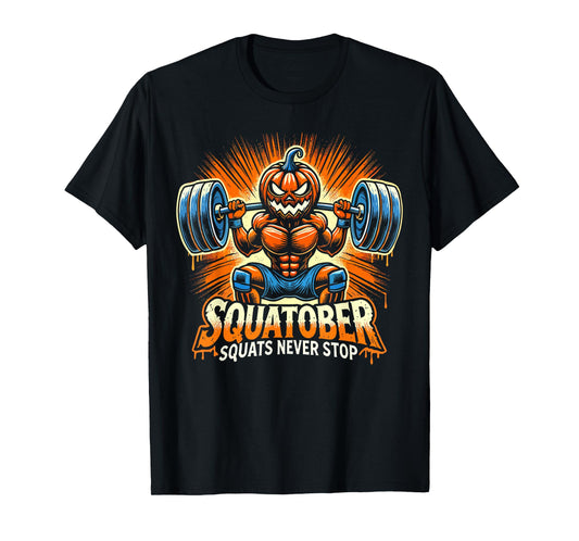 Squatober Pumpkin Halloween Costume, Spooky Weightlifting T-Shirt