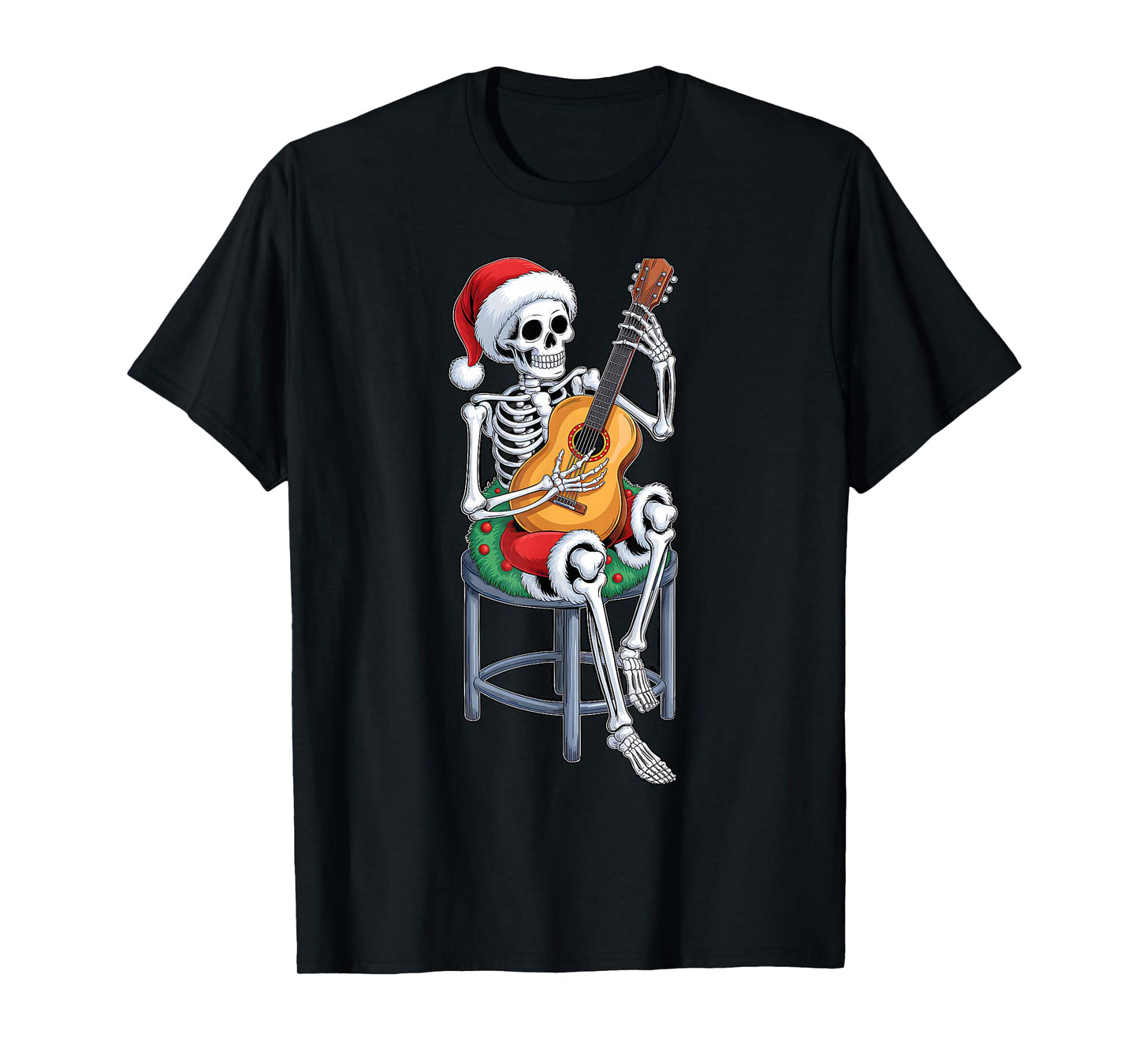 Xmas Santa Skeleton Playing Guitar Funny Christmas Boys Kids T-Shirt
