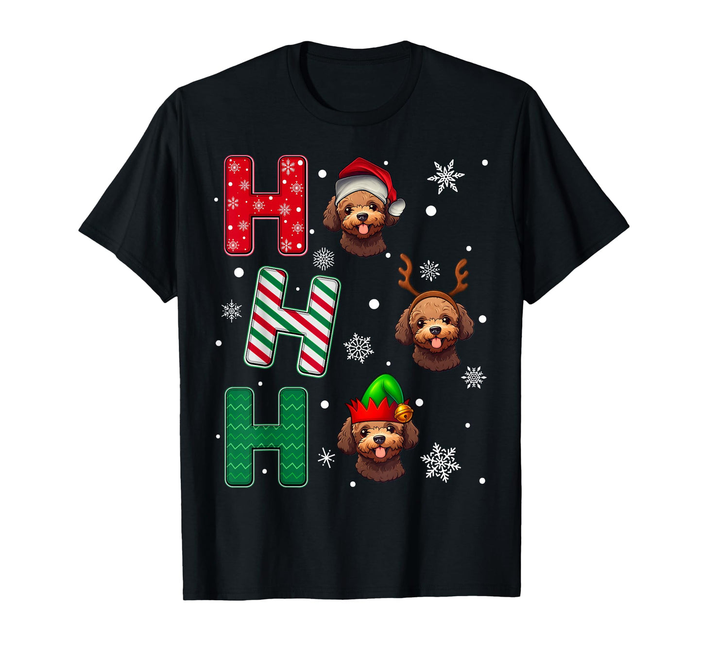 Ho Ho Ho Poodle Dog Lover Matching Christmas Santa Elf Xmas T-Shirt