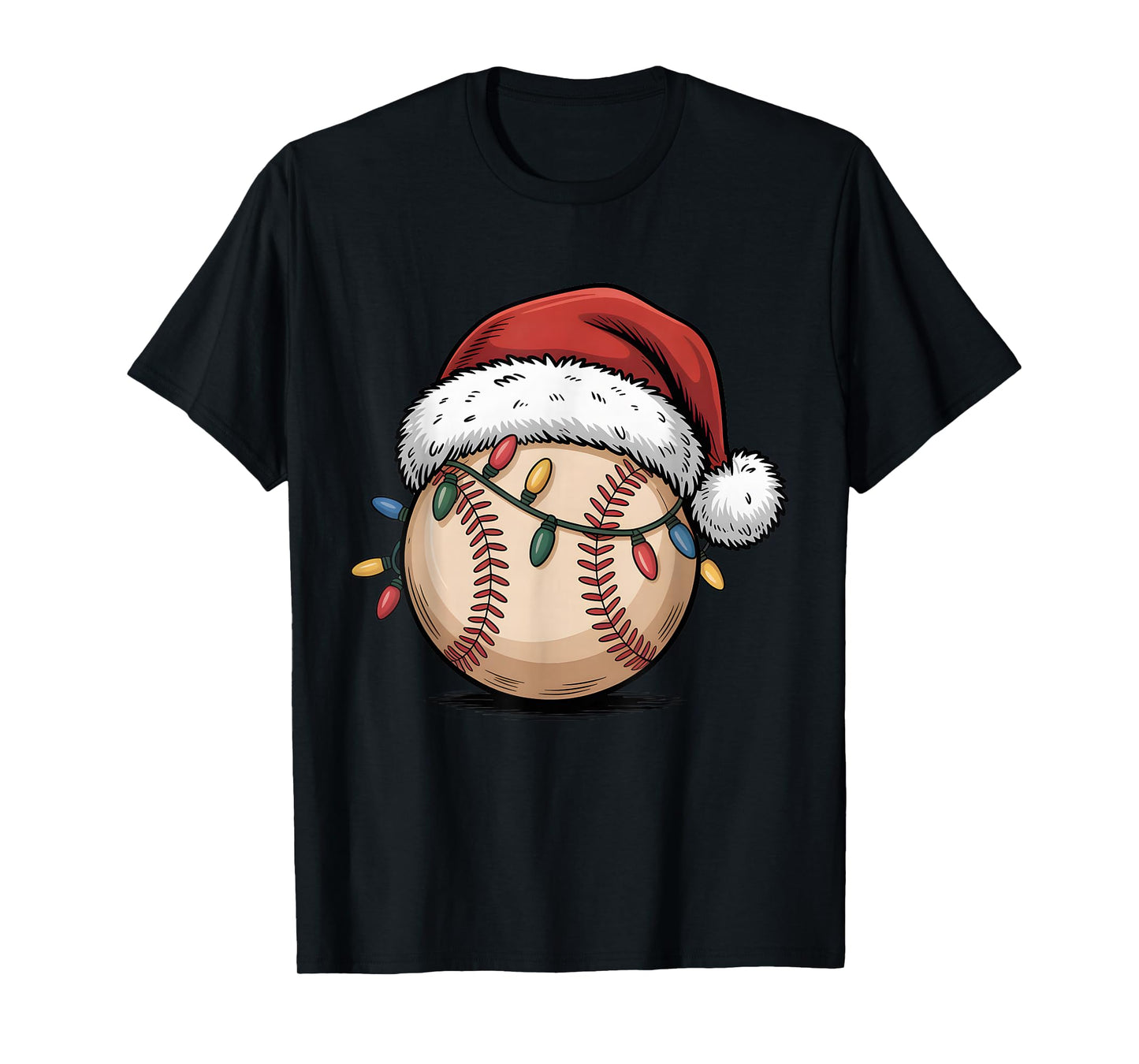 Baseball Santa Hat Christmas Holiday Lights T-Shirt
