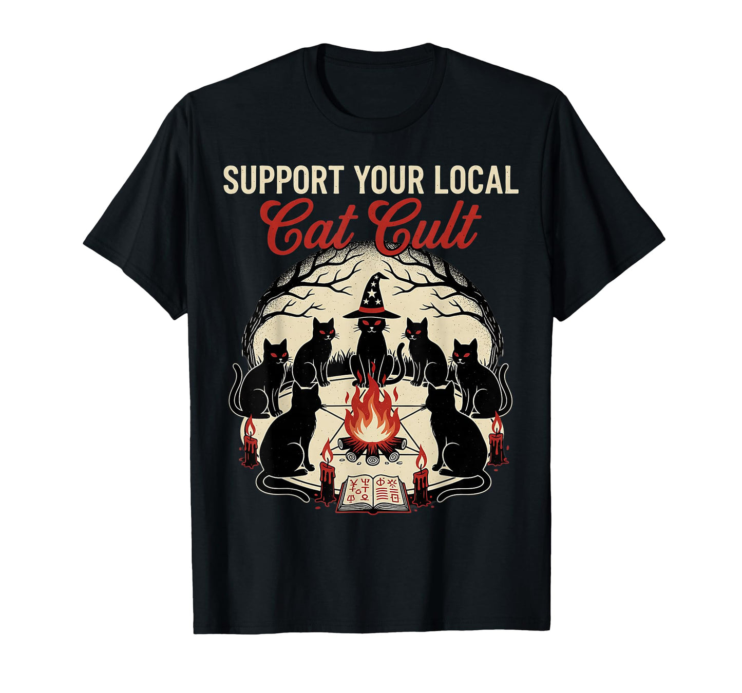 Cat Cult Funny Witches Occult Halloween Spooky Graphic T-Shirt
