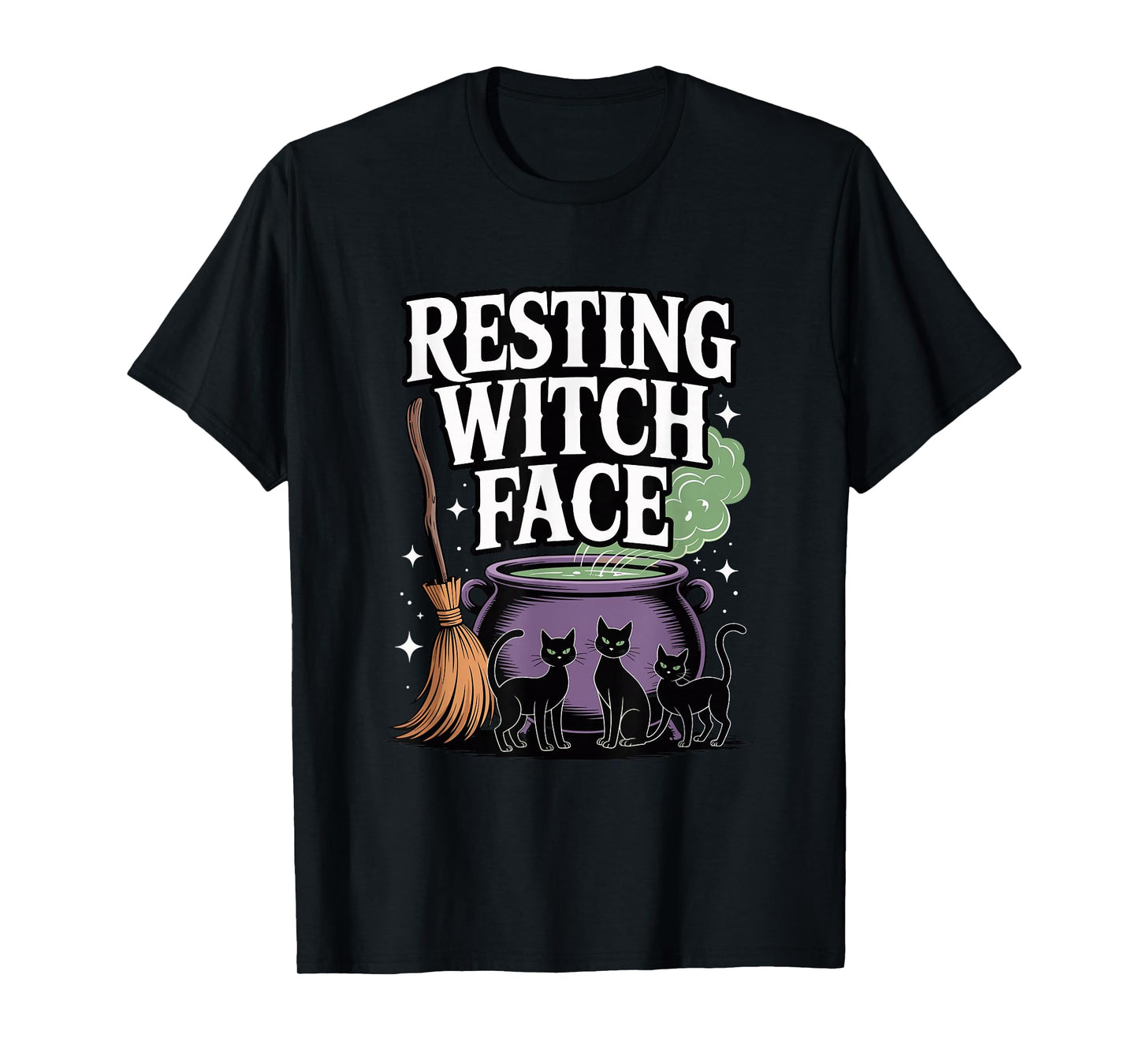 Halloween Resting Witch Face Black Cats Cauldron T-Shirt