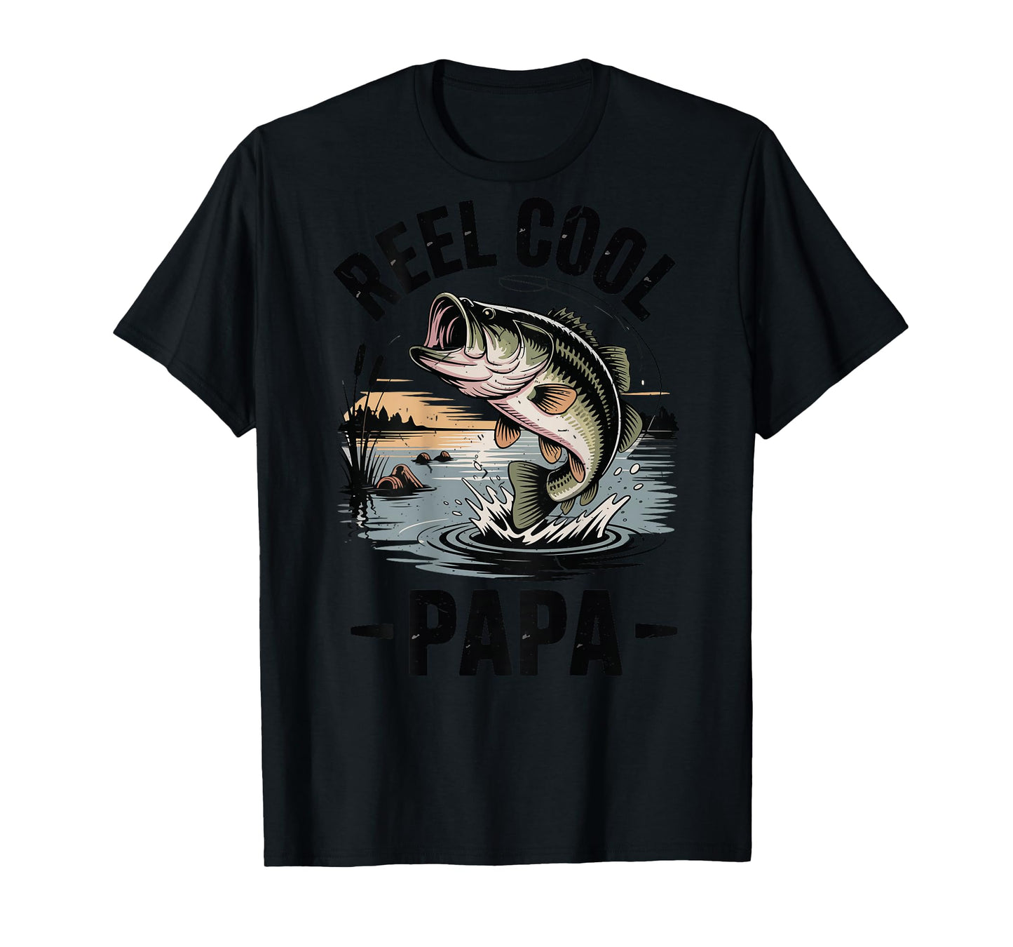 Reel Cool Papa Funny Dad Fishing Gift Son Daughter Bass Fish T-Shirt