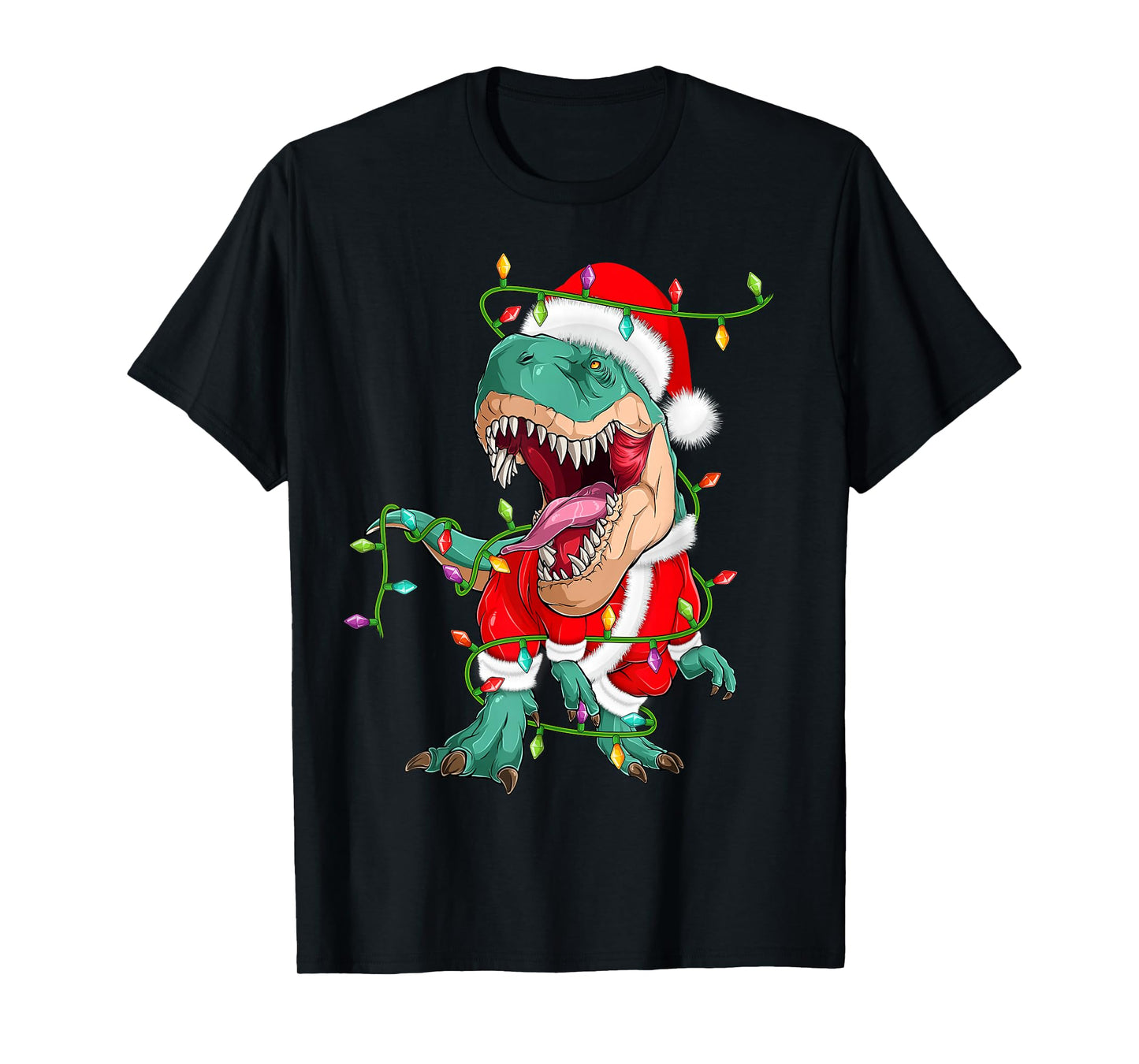 Dinosaur T-Rex Christmas Lights Funny Santa Cute Animal Xmas T-Shirt