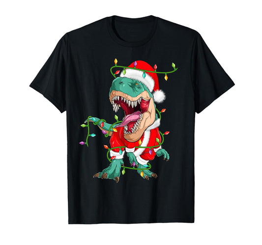 Dinosaur T-Rex Christmas Lights Funny Santa Cute Animal Xmas T-Shirt