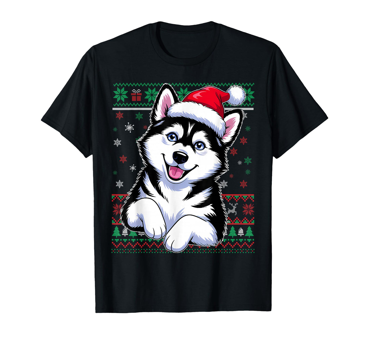 Siberian Husky Ugly Christmas Dog Santa Hat Xmas Boys Kids T-Shirt
