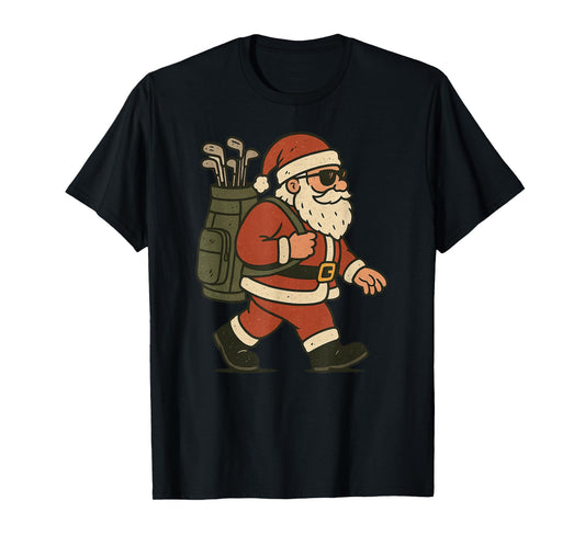 Santa Playing Golf Christmas Vintage Funny Xmas T-Shirt