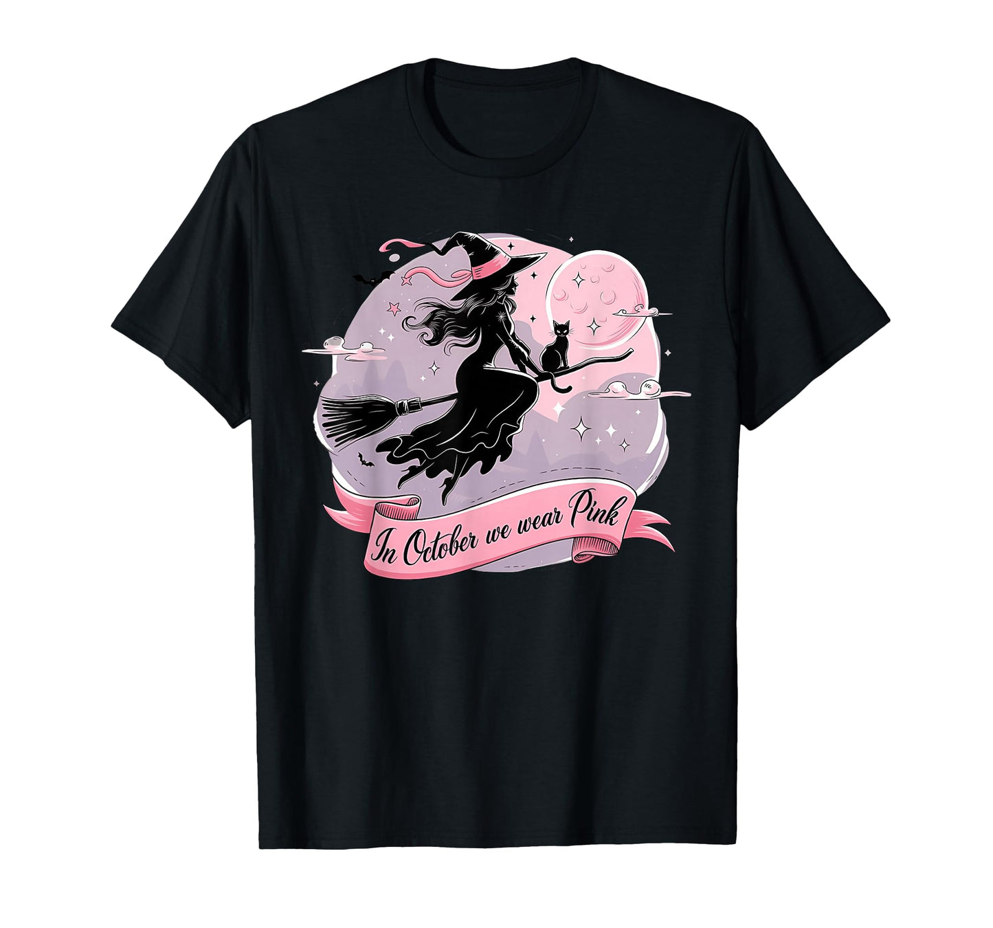 in October We Wear Pink Witch Breast Cancer T-Shirt