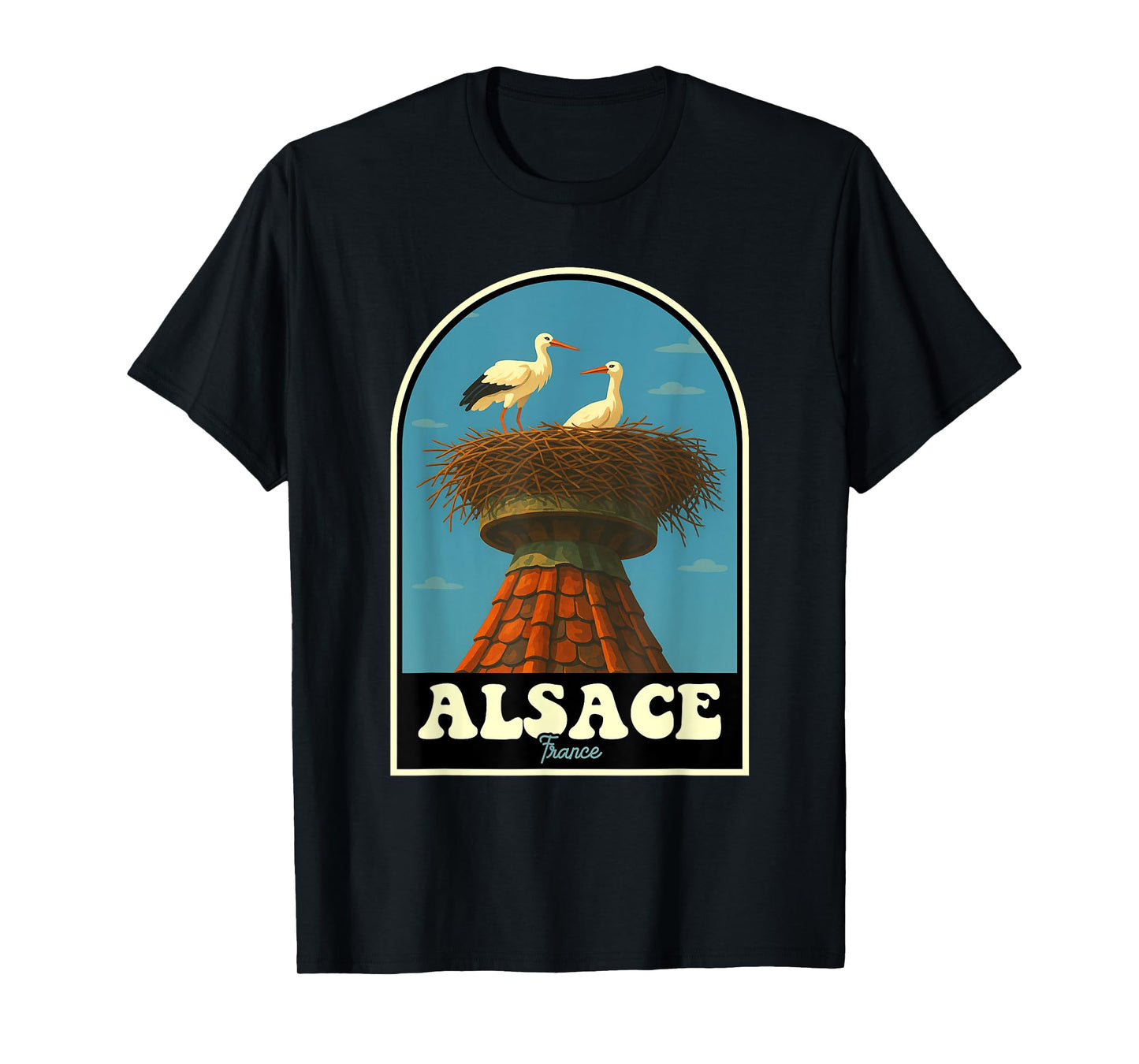 Alsace France Stork Nest Vintage Travel Art T-Shirt