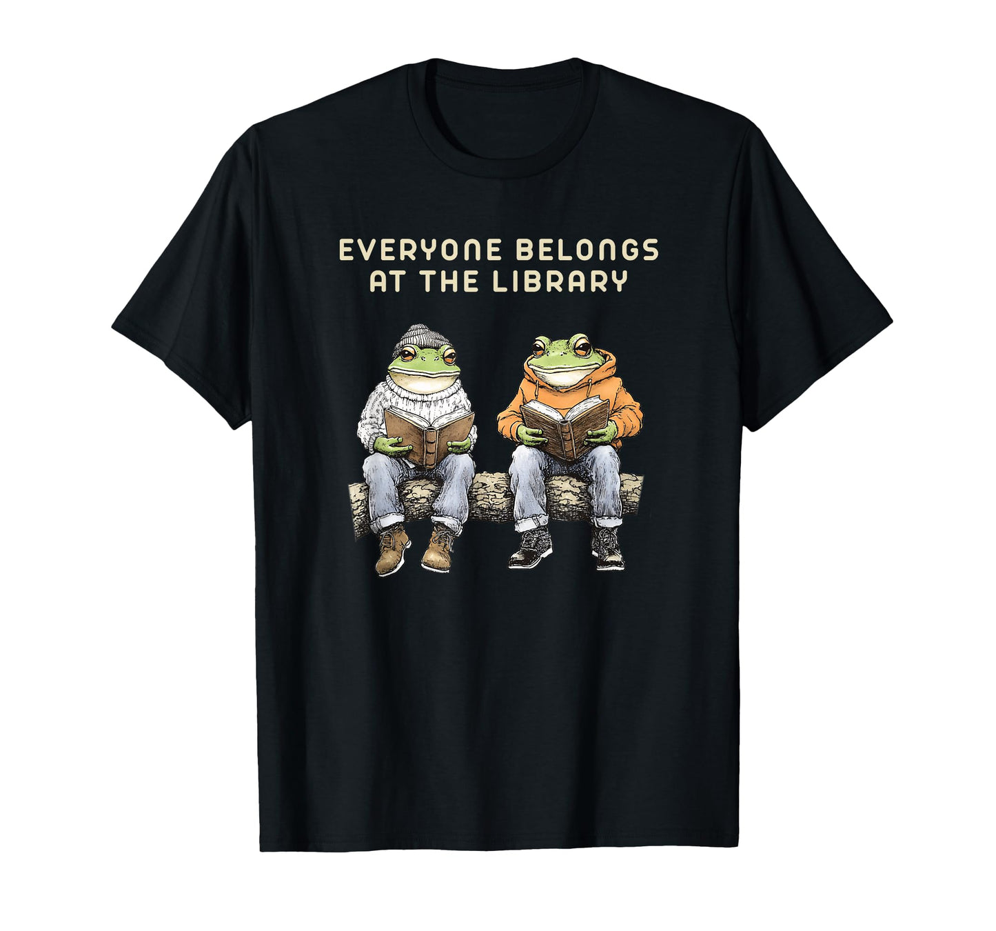Everyone Belongs At The Library Frog Reading Book Lovers T-Shirt