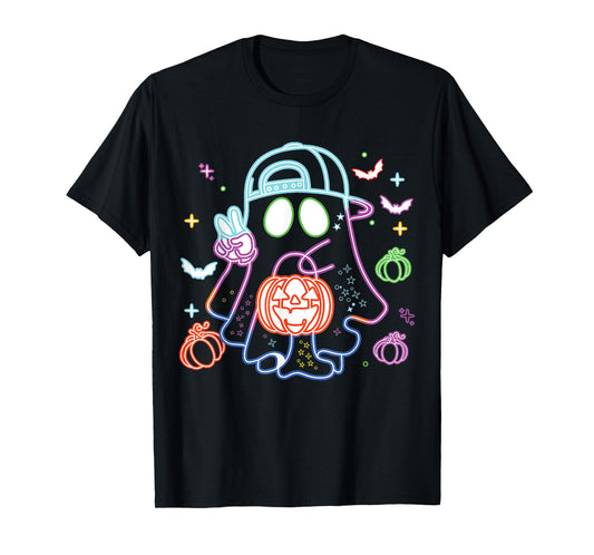 Boo Ghost Spooky Season Boys Kids Glow in Halloween Night T-Shirt