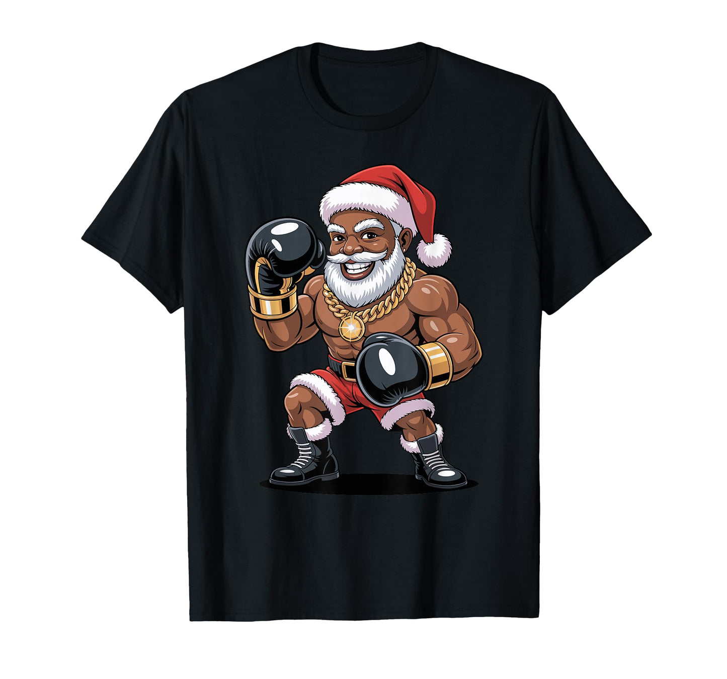 Afro Santa Boxing African American Christmas Funny Holiday T-Shirt