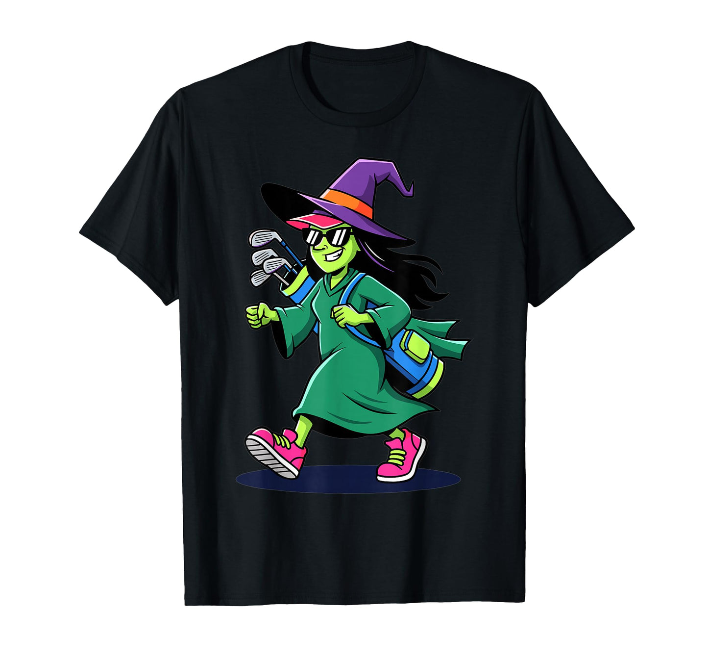 Golf Witch Funny Halloween Golfer Cartoon Design T-Shirt