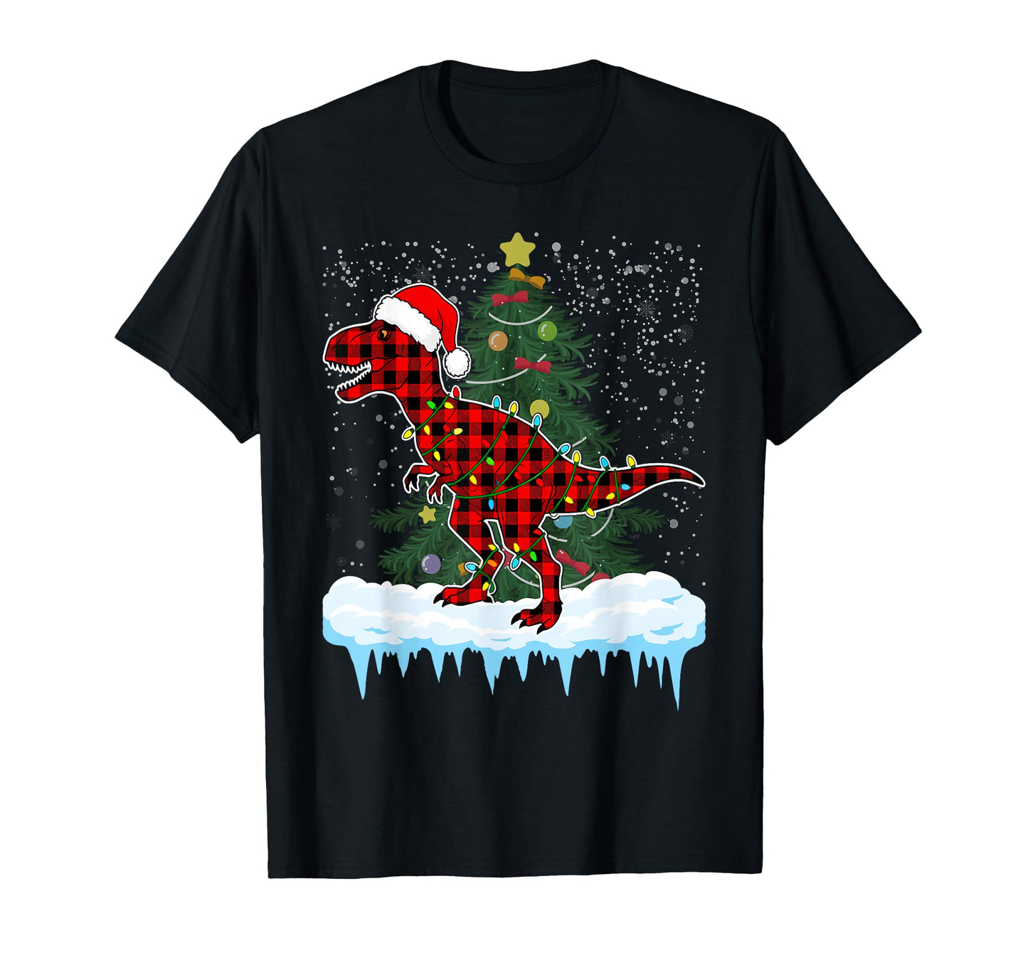Christmas Dinosaur Buffalo Plaid, Santa Trex Pajama T-Shirt