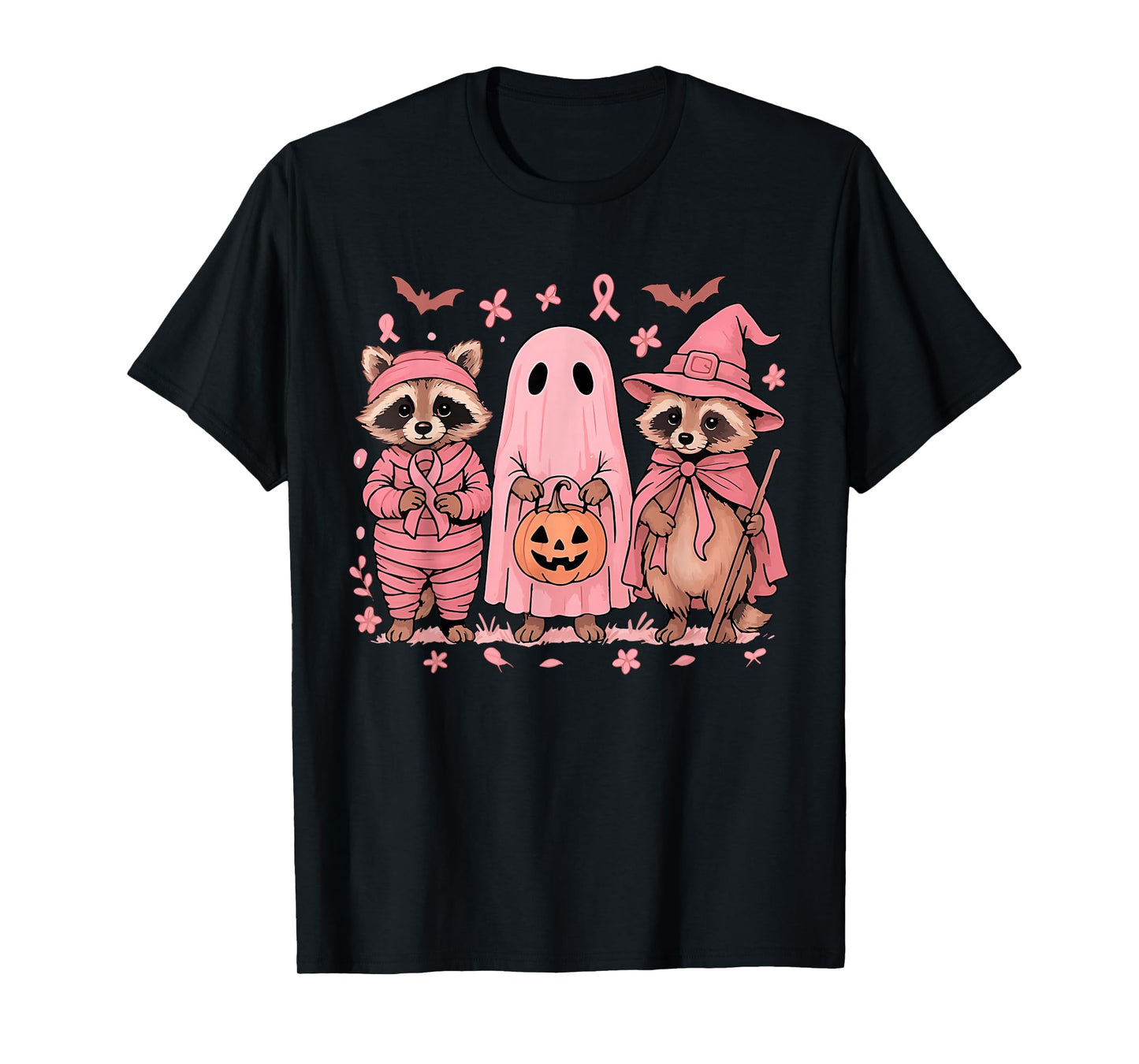 Pink Raccoon Halloween Costume Breast Cancer Awareness T-Shirt